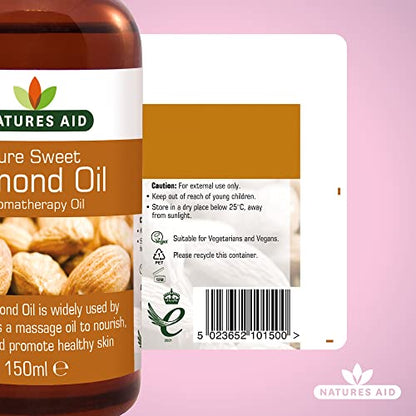 Natures Aid Almond Oil, Pure, Sweet Almond Oil, Massage Oil, Suited to Dry, Sensitive Skin