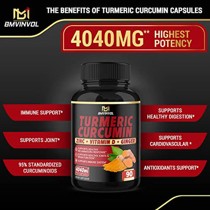 BMVINVOL Turmeric Curcumin Supplement 4040 mg - 95% Curcuminoids with Ginger