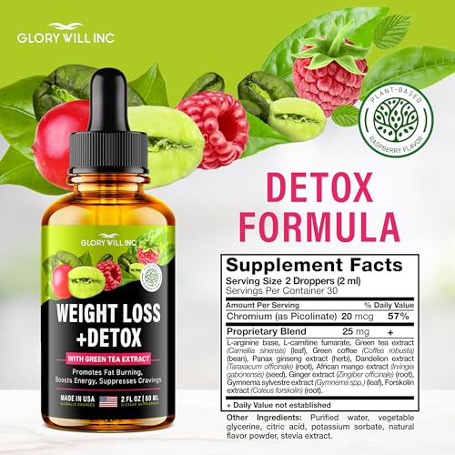 Glory Will Inc Weight Loss Drops Natural Detox Made in USA - Diet Drops for Fat Loss