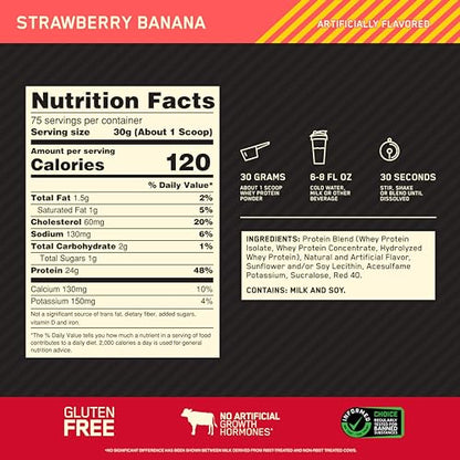 Optimum Nutrition Gold Standard 100% Whey Protein Powder, Strawberry Banana