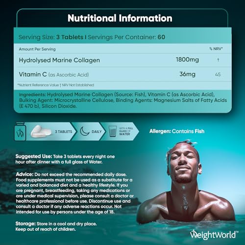 Hydrolysed Marine Collagen Tablets 1800mg - Collagen Supplements for Skin, Hair, and Slumber- for Men & Women