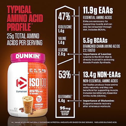 Dymatize ISO100 Hydrolyzed 100% Whey Isolate Protein Powder in Dunkin' Cappuccino