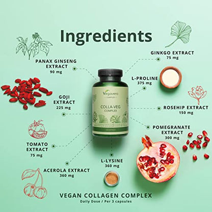 Vegavero Vegan Collagen Supplement | 2000mg | Complex with L-Lysine, L-Proline, Vitamin C (Acerola) & Superfoods Extracts