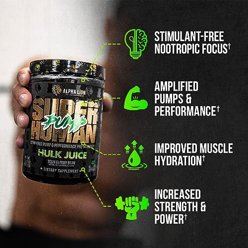 ALPHA LION Superhuman Pump Pre Workout Powder, Nootropic Caffeine & Stim Free