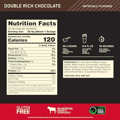 Optimum Nutrition Gold Standard 100% Whey Protein Powder, Double Rich Chocolate