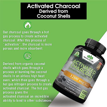 Activated Charcoal Capsules - 1,200 mg Highly Absorbent Helps Alleviate Gas