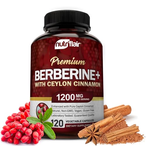 NutriFlair Premium Berberine HCL 1200mg, 120 Capsules - Plus Pure True Ceylon Cinnamon