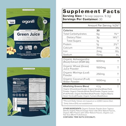 Organifi Green Juice - Organic Superfood Powder - 90-Day Supply - Organic Vegan Greens