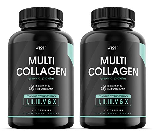 Multi Collagen Protein Capsules - Types I, II, III, V & X - Wild Caught Marine, Grass Fed Bovine, Eggshell & Free-Range Chicken Collagen Powder