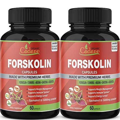 2 Packs Organic Forskolin Supplements Capsules 5000mg with Turmeric, Arjuna, Garcinia Cambogia