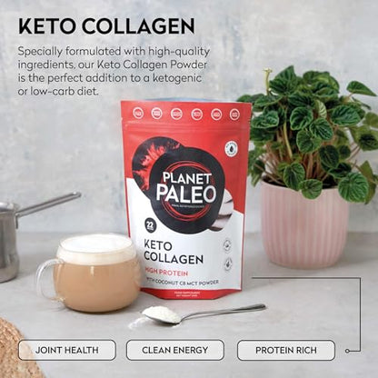 Planet Paleo Keto Collagen Powder (220g, 22 Servings) - Grass-Fed, High Protein