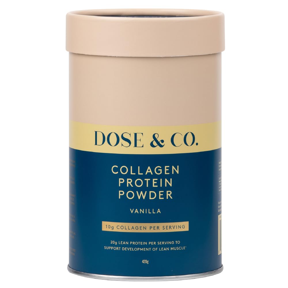 Dose & Co Collagen Protein Powder (Vanilla) 420g – Non-GMO, Gluten Free Collagen Peptides Supplement – 20g of Whey Protein, Vanilla