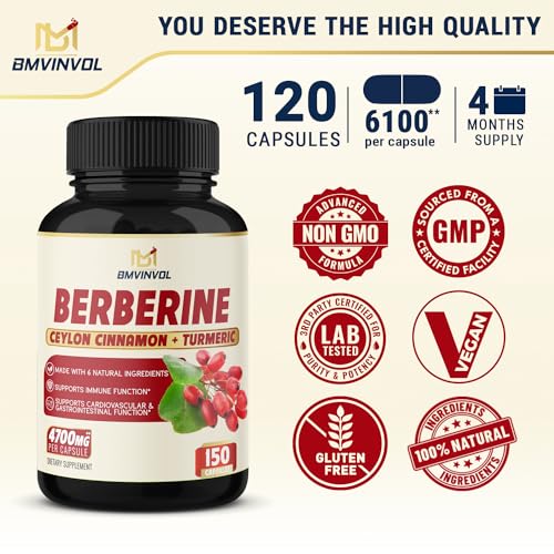 BMVINVOL Premium Berberine HCl 6-in1 Equivalent 6100mg - 120 Capsules - Plus Ceylon