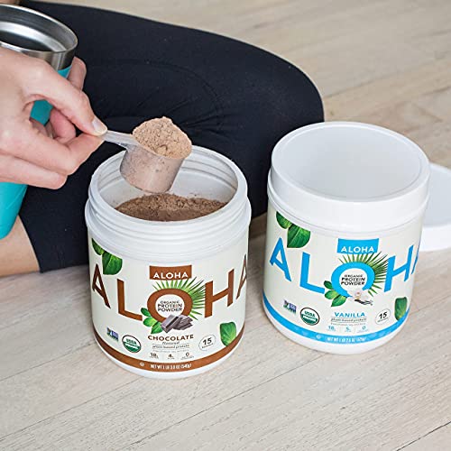 ALOHA Organic Plant Based Protein Powder, Stevia Free, Chocolate, 19.6 oz, 15 Servings