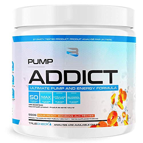 BELIEVE Pump Addict Ultimate Pre-Workout and Energy Formula Sour Peach, 550 g