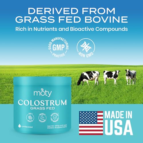 Moty Bovine Colostrum Grass Fed Powder Supplement for Gut Health, Muscle Recovery