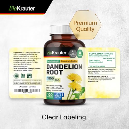 BIO KRAUTER Dandelion Root Capsules - Organic Dandelion Root Supplement - Vegan