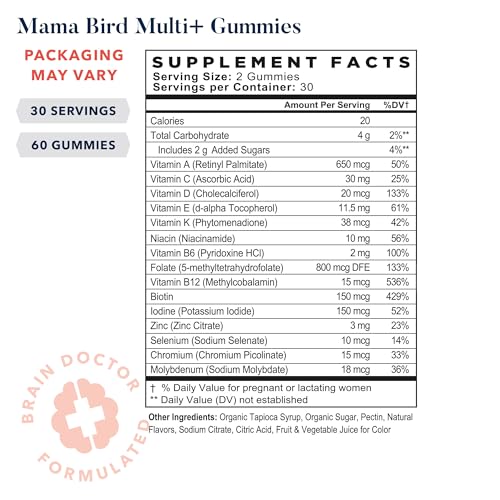 Best Nest Wellness Mama Bird Gummy Prenatal Vitamins, Methylfolate (Folic Acid), Vegan