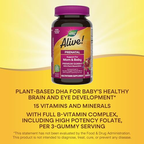 Nature's Way Alive! Complete Premium Prenatal Gummy Multivitamin, High Potency Folate