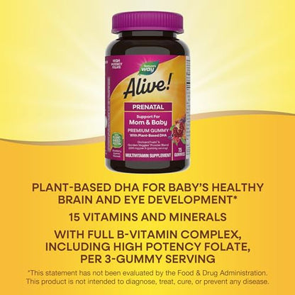 Nature's Way Alive! Complete Premium Prenatal Gummy Multivitamin, High Potency Folate