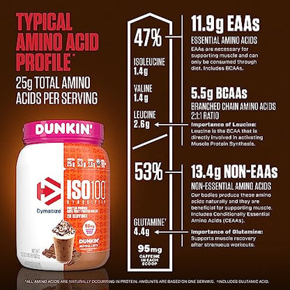 Dymatize ISO100 Hydrolyzed Protein Powder in Dunkin' Mocha Latte Flavor, 100% Whey