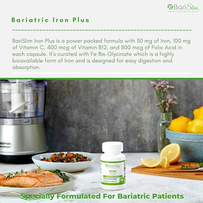 BariSlim Iron Plus Capsules - Formulated for Patients After Weight Loss Surgery Including