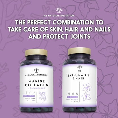 Marine Collagen with Hyaluronic Acid for Skin Care, Hair Care, Joints. Magnesium, Vitamin C. Hydrolysed Collagen Supplements