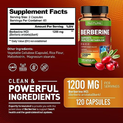 Berberine 1200mg - 100% Pure Berberine HCl Supplement, High Strength Berberine