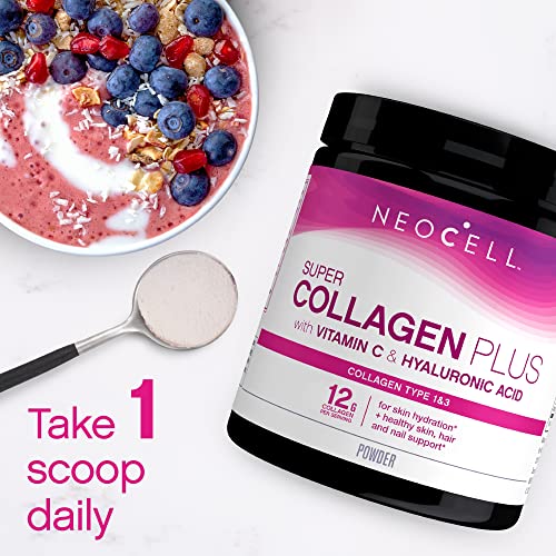 NeoCell Super Collagen Powder, Collagen Plus includes Vitamin C & Hyaluronic Acid