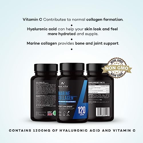 Marine Collagen Supplement 1200mg with Hyaluronic Acid & Vitamin C Hydrolysed Peptides Powder