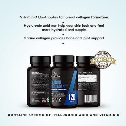 Marine Collagen Supplement 1200mg with Hyaluronic Acid & Vitamin C Hydrolysed Peptides Powder