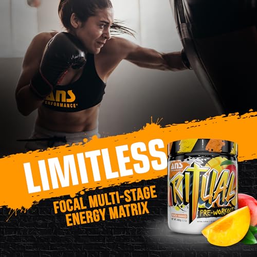 ANS Performance Ritual Pre Workout (30 Servings, 12.7 oz) - Complete Preworkout Formula - Energy, Focus, & Strength - Increase Power Output & Workout Volume - Endurance & Stamina (Peach Mango)