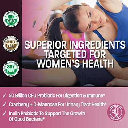 Bronson Women's Probiotic 50 Billion CFU + Prebiotic with Cranberry & D-Mannose