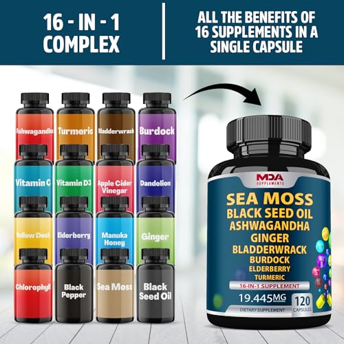 Sea Moss Black Seed Oil Ashwagandha Ginger - Multimineral Sea Moss Capsules