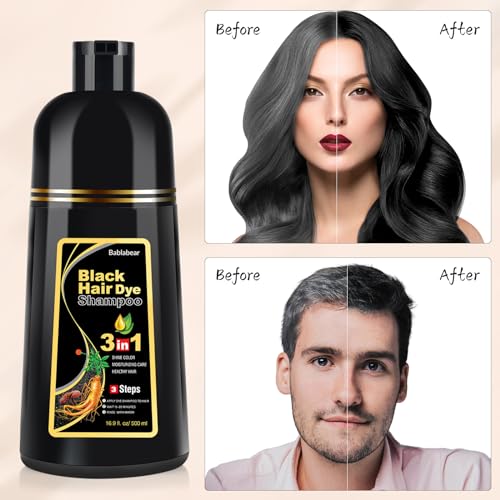 Bablabear MEIDU Black Hair Dye Shampoo, Semi-Permanent Gray Coverage