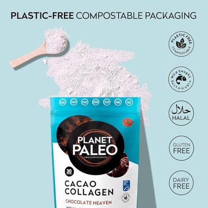 Planet PaleoCacao Collagen Powder (285g, 30 Servings) - MSC Certified, Wild Caught Marine Collagen