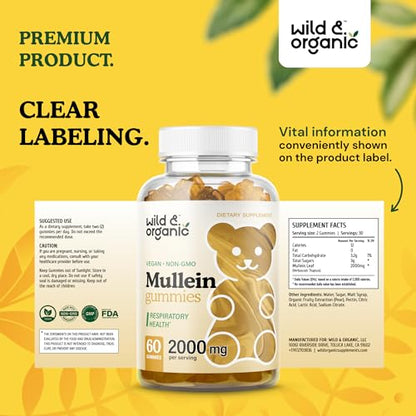 Wild & Organic Mullein Gummies - Daily Dietary Supplement for Respiratory, Digestive