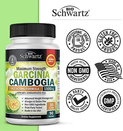 Garcinia Cambogia Weight Loss Pills - 1500mg HCA Pure Extract - Fast Acting Appetite Suppressant