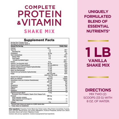 Nature's Bounty Complete Protein & Vitamin Shake Mix with Collagen & Fiber, Contains