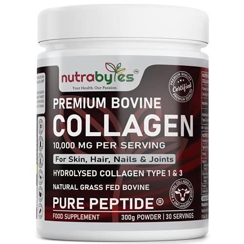 Pure Hydrolysed Collagen Powder 10000mg Bovine Type 1 & 3 Unflavoured|High Strength Protein Peptides for Women & Men