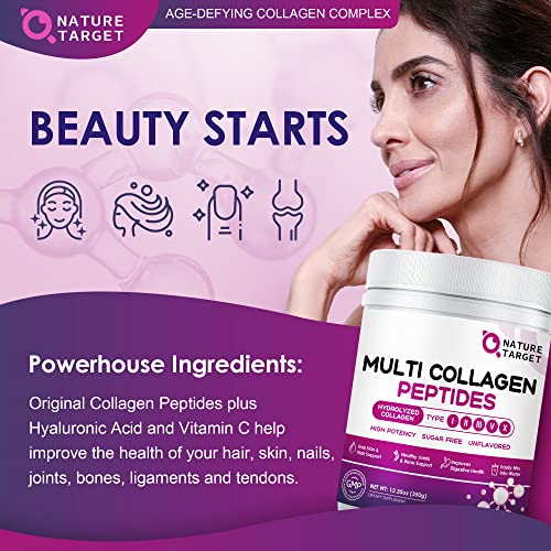 NATURE TARGET Multi Collagen Peptides Powder - Type I, II, III, V, X - Hydrolyzed Collagen