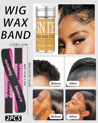 Wax Stick for Hair & 2Pcs Wig Band, Wig Band for Lace Front, Non-Greasy Hair Wax Stick