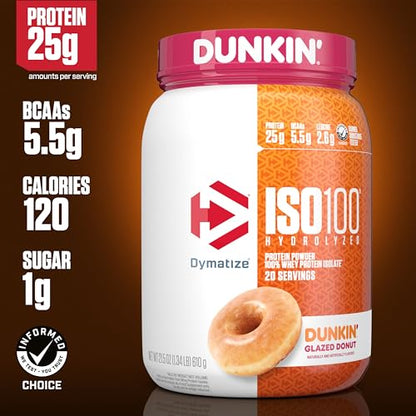 Dymatize ISO100 Hydrolyzed Protein Powder, 100% Whey Isolate, Dunkin' Glazed Donut