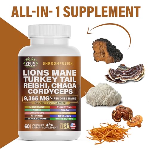 Zeus Naturals Lions Mane Capsules, Mushroom Supplement with Turkey Tail, Cordyceps