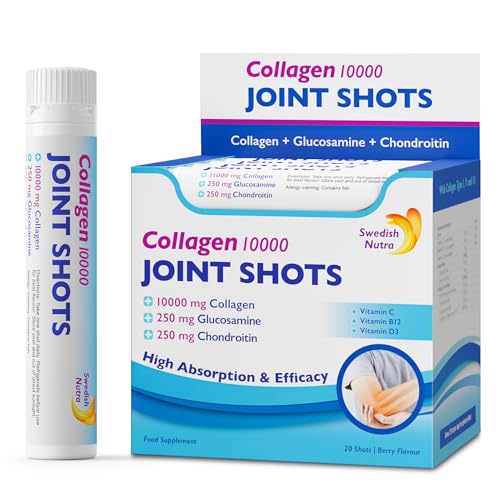 Swedish Nutra Collagen 10000 Joint Shots | High Strength Type 1, 2 & 3 Collagen for Body, Joints & Ligaments