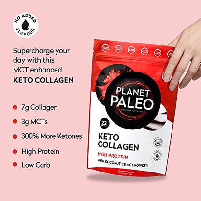 Planet Paleo Keto Collagen Powder (220g, 22 Servings) - Grass-Fed, High Protein