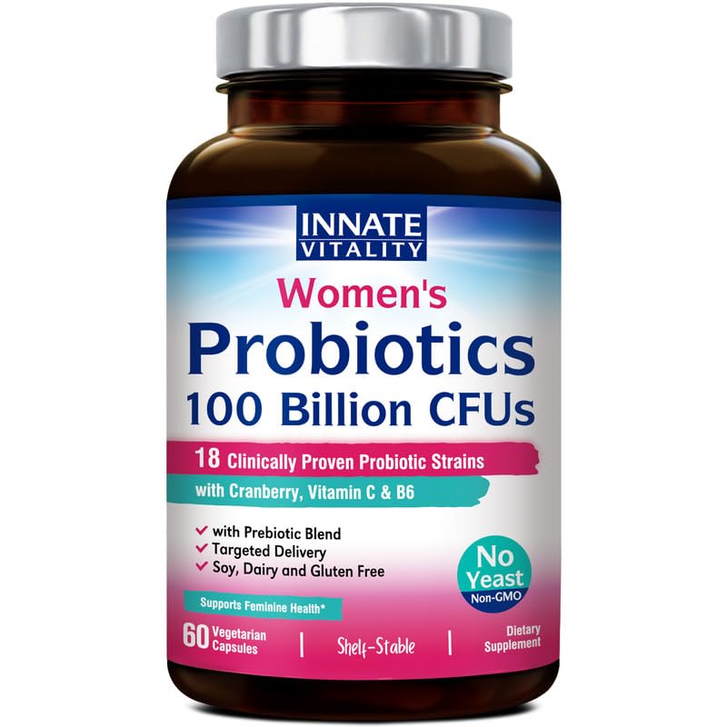 Innate Vitality Women’s Probiotics, 100 Billion CFUs 18 Strains, with Cranberry, Vitamin C 