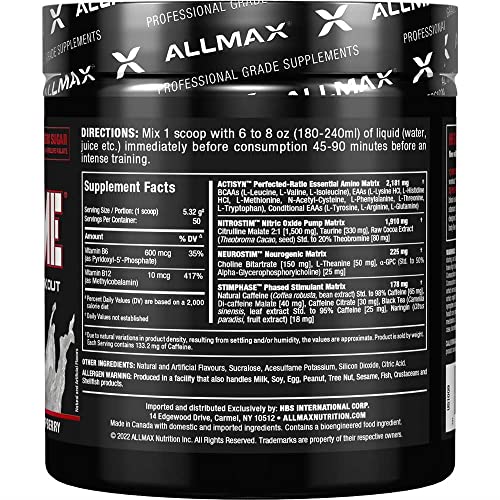 ALLMAX MUSCLEPRIME, White Raspberry - 266 g - Advanced Grade Pre-Workout - Boosts Energy & Focus with 9 Essential Amino Acids - Zero Sugar - 50 Servings