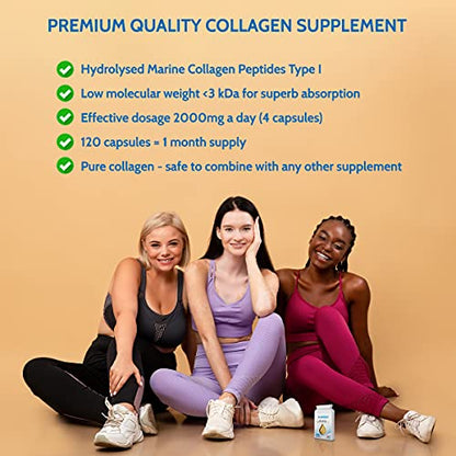 Health4All Marine Collagen Peptides Type I 120 Capsules (V) 2000mg Daily Dose Super Absorbable