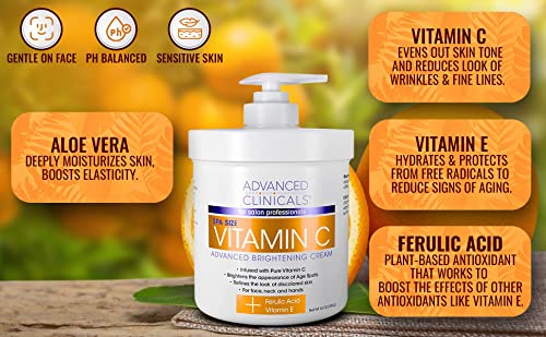 Advanced Clinicals Vitamin C Face & Body Cream Moisturizing Skin Care Lotion, Anti